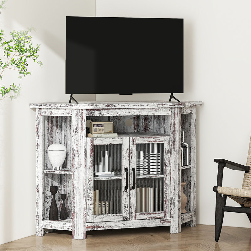 Cenzi 44.09 W Corner TV Stand with Storage Red Barrel Studio Color Whitewash